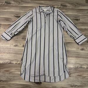 Odeeh Long Sleeve Midi Dress Blue Striped 100% Cotton Size 42 US XL